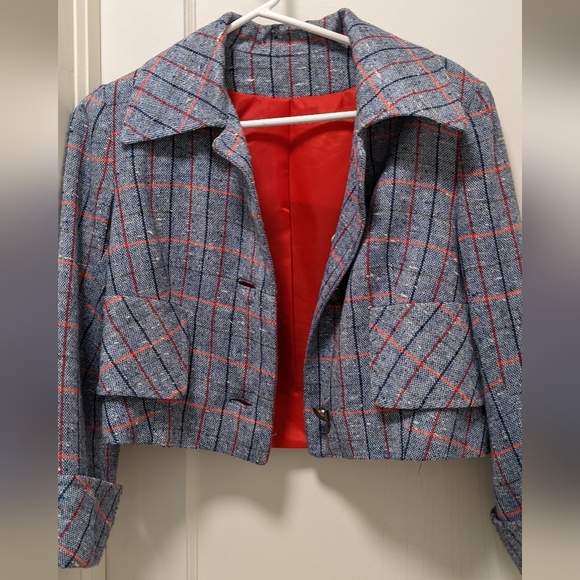 Jackets & Blazers - Vintage Blue and Red Plaid Women's Jacket